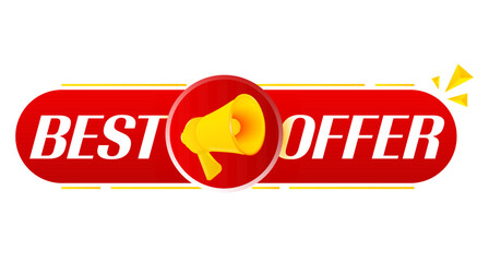 Megaphone with best offer on white background. Megaphone banner. Web design. Vector