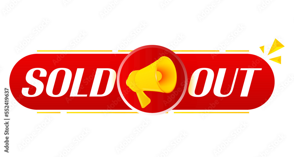 Poster megaphone with sold out on white background. megaphone banner. web design. vector