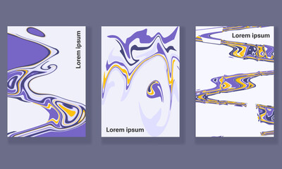Abstract vector layout covers set design templates with fluid painting lines and liquid marbling paint effect for brochure, magazine, flyer, banner or poster
