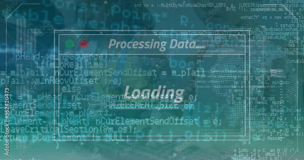 Poster animation of computer data processing over diverse business people