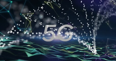 Animation of 5g text, dna strand and data processing over grid - Powered by Adobe