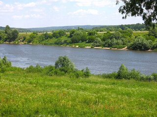 summer panorama of the Russian Oka river on a sunny day