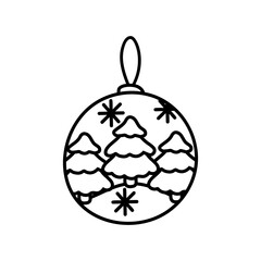 Trees Christmas ball on a white background. Doodle illustration.	
