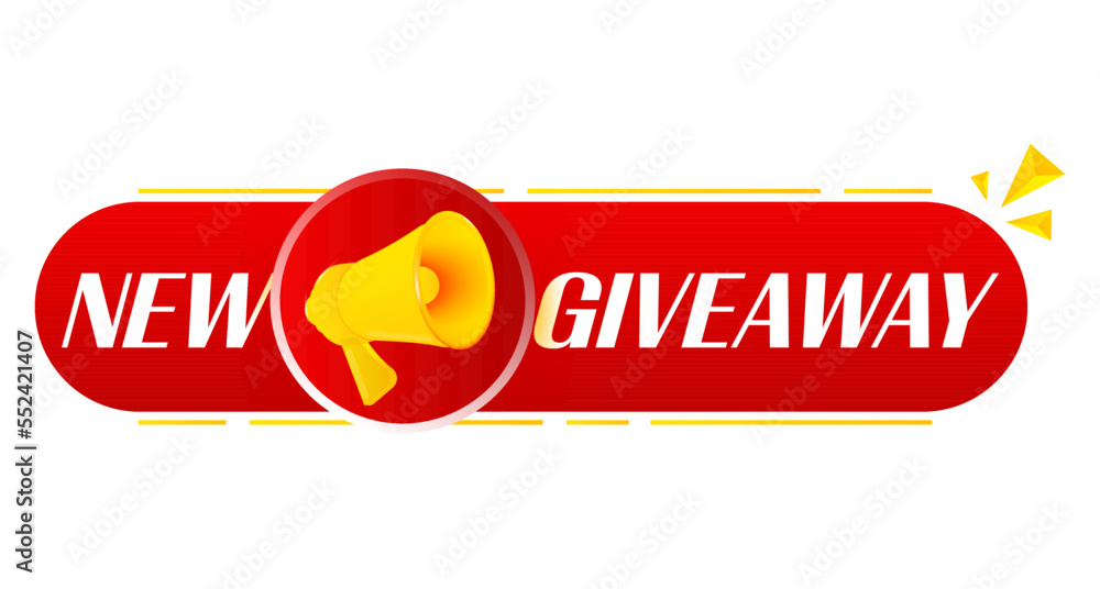 Poster megaphone with new giveaway on white background. megaphone banner. web design. vector