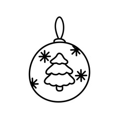 Tree Christmas ball on a white background. Doodle illustration.	
