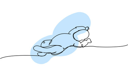 Newborn baby in sliders lies one line art with colorful elements. Continuous line drawing of child, childhood, newborn, new life, son, daughter, silhouette, motherhood.