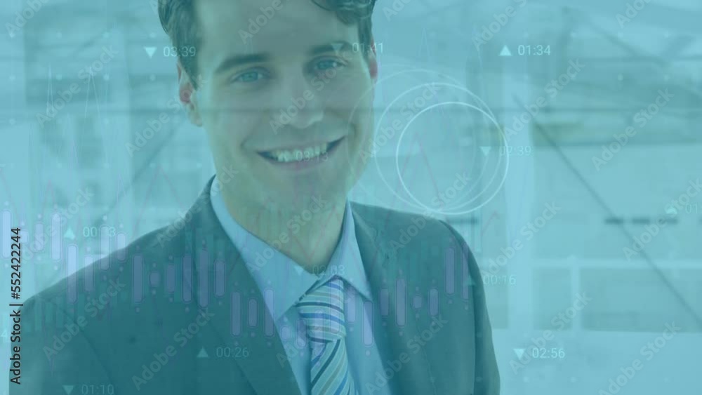 Poster animation of data processing over businessman