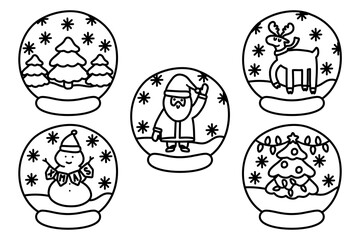 Set of Glass snow globe Christmas decorative design. Cute cartoon animal and Christmas elements.	