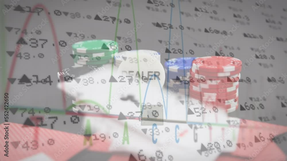 Poster animation of data processing over dealer text and chips
