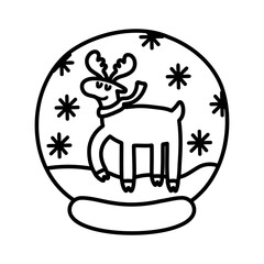 Glass snow globe Christmas decorative design. Cute cartoon Christmas deer.