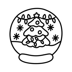 Glass snow globe Christmas decorative design. Cute cartoon Christmas tree.	
