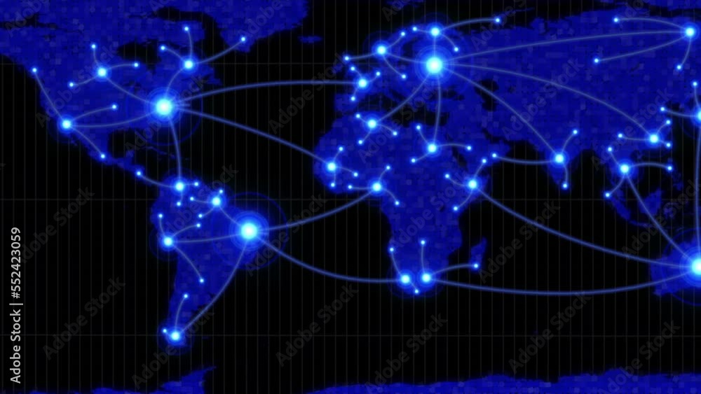 Poster animation of glowing network of connections over world map