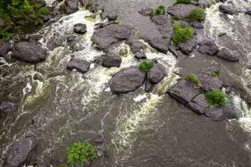 top view of the stones in the mountain river