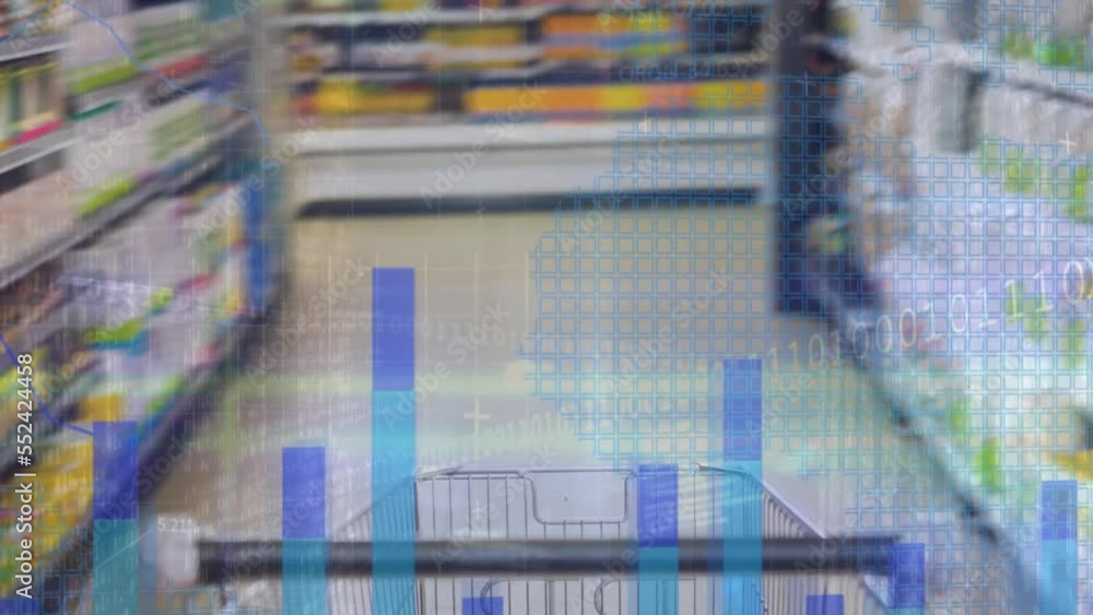 Aufkleber animation of data processing over shopping cart