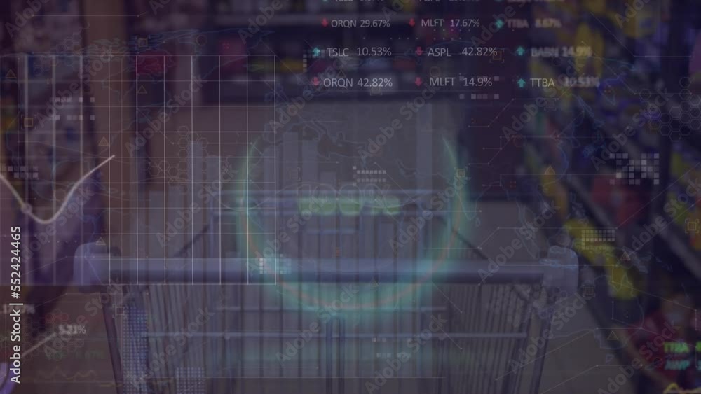 Poster animation of data processing over shopping cart