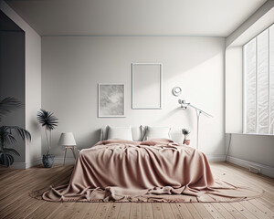 Minimalist clean bright mockup photo of large blank frame