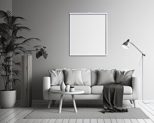 Minimalist clean bright mockup photo of large blank frame