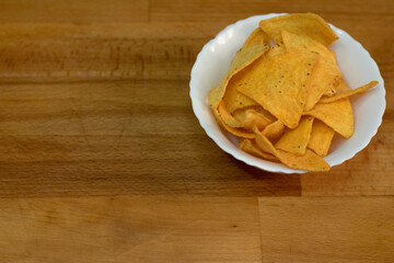 composition with mexican nachos on wood