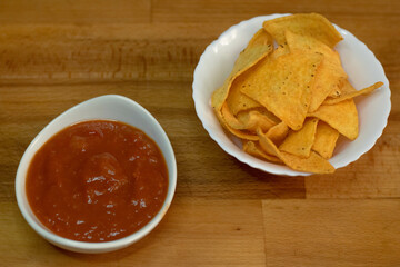 composition with mexican nachos on wood