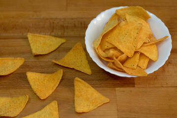 composition with mexican nachos on wood