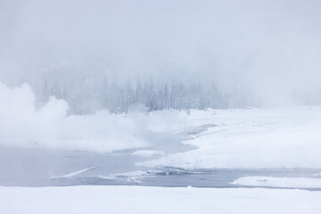 Scenic Snow Covered Landscape in Yellowstone National Park Wyoming in Winter