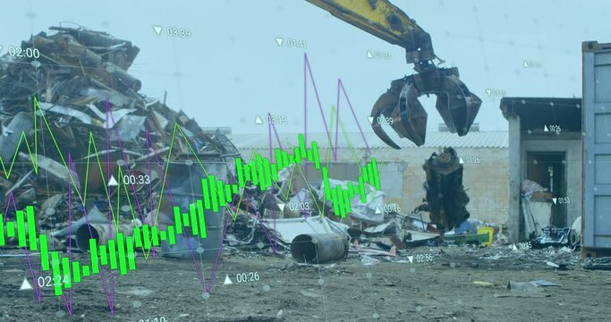 Animation of financial data processing over landfill site - Powered by Adobe