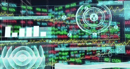 Animation of data processing and globe over server room - Powered by Adobe
