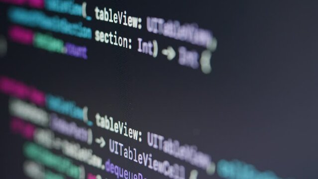 Coding UX UI script text on screen, HTML5 in editor for website development, Close up Macro of Programming code software developer. 