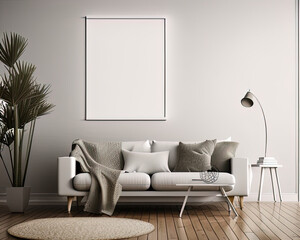 Minimalist clean bright mockup photo of large blank frame