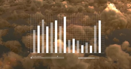 Animation of diverse data processing over dna chains and clouds on black background - Powered by Adobe