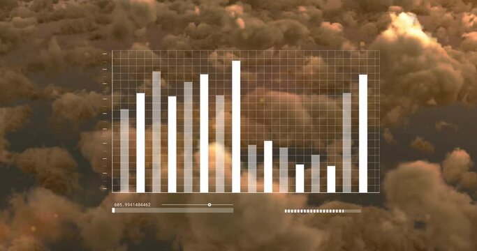 Animation of diverse data processing over dna chains and clouds on black background - Powered by Adobe