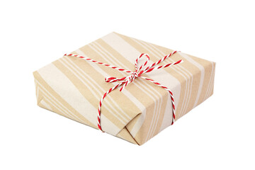 Gift box isolated on white background. Wrapped Christmas or birthday present. Single gift box...