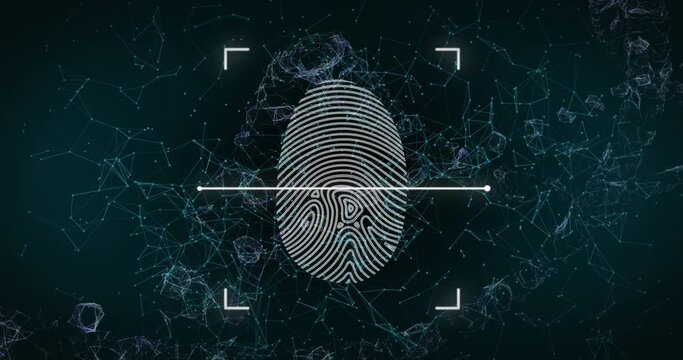 Animation of finger print and network of connections over dark background