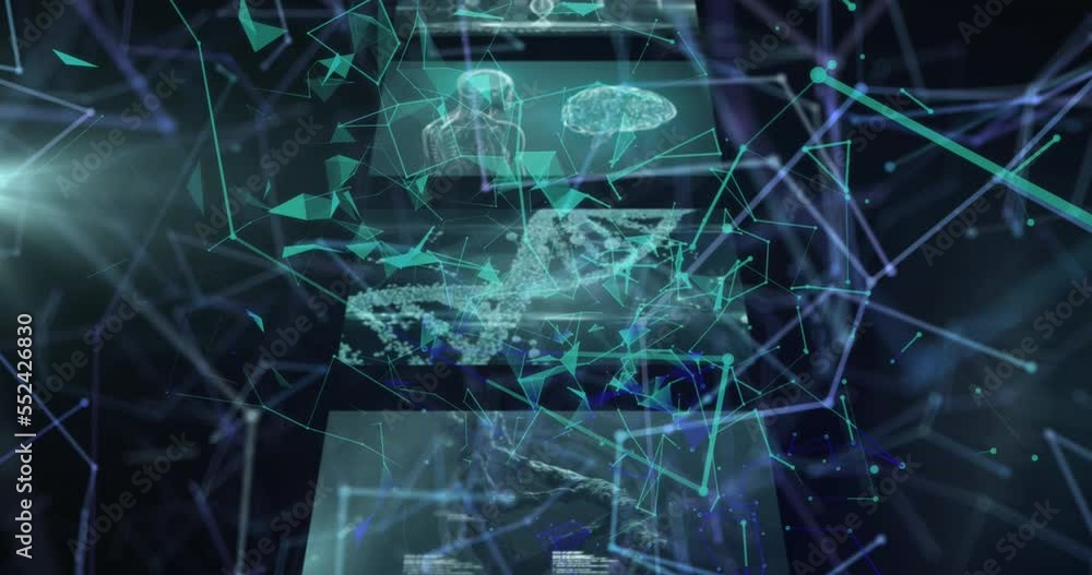 Poster Animation of data processing on screens over network of connections