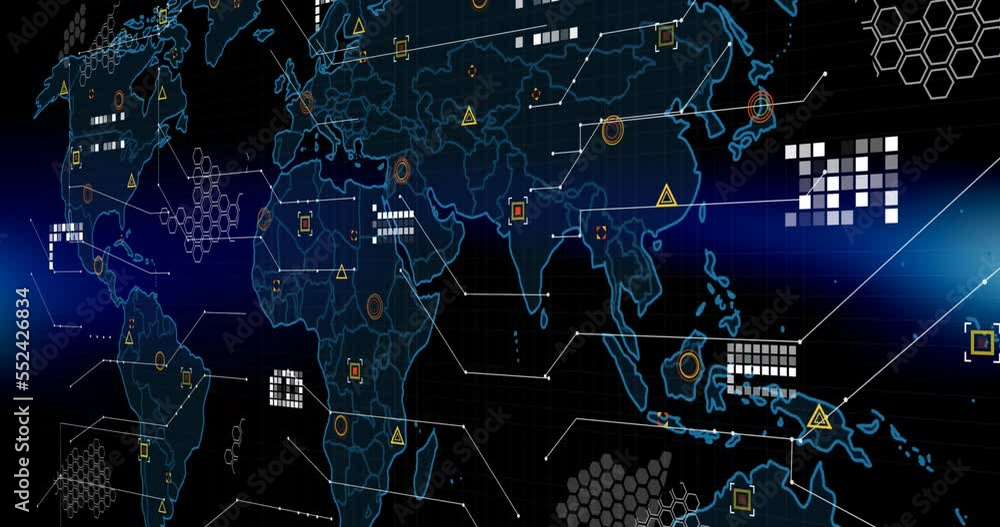Poster animation of data processing with statistics over world map