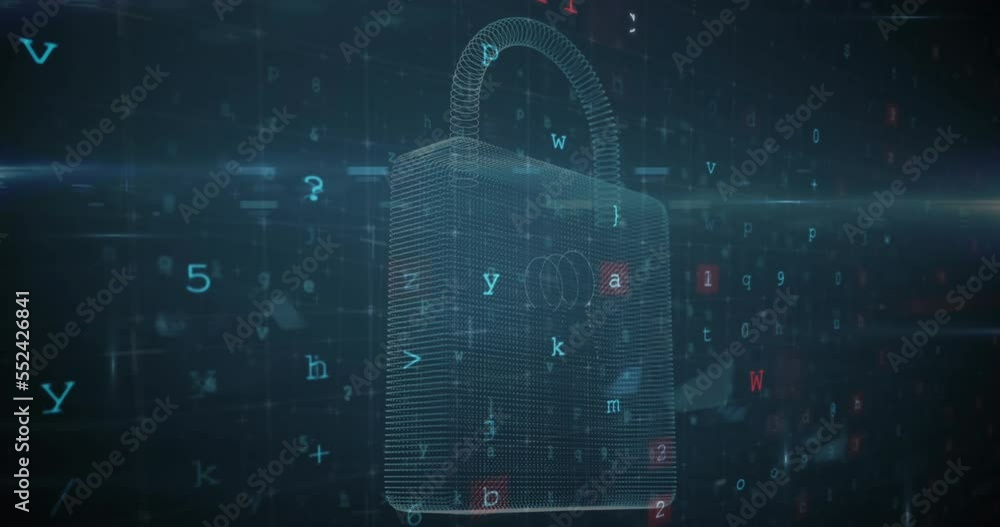 Canvas Prints Animation of cyberattack text, data processing over security padlock