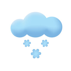 Blue cloud and snowflakes. Snowfall Weather forecast element icon. 3d Vector illustration isolated on white backrgound.