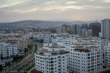 Fototapeta na wymiar Panoramic view over the buildings downtown Tanger in Morocco