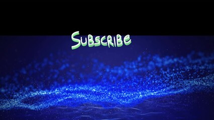 Animation of subscribe text in lines over dots forming wave pattern on black background - Powered by Adobe
