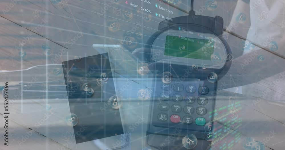 Aufkleber animation of financial data processing over payment terminal