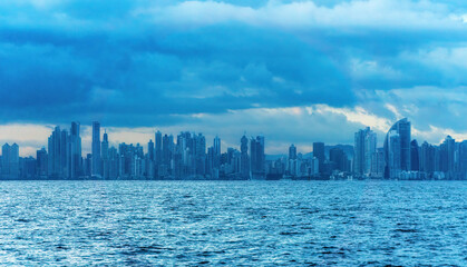 Naklejka premium Panama City, panorama skyline with big skyscrapers and cloudy sky