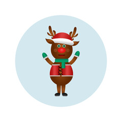 deer in red cap.winter vector illustration