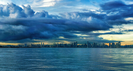 Dramatic sky over the beautiful skyline of Panama city