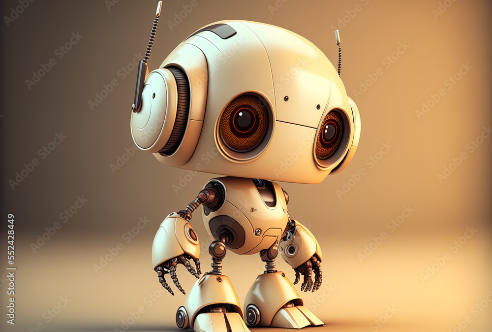 Poster adorably intelligent robot that can think or analyze. generative ai