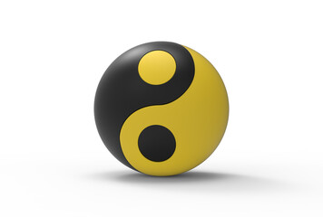 3d yin yang symbol in yellow and black color on a white isolated background. Stock image.