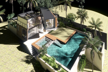 3D RENDER LUXURY HOUSE AND POOL