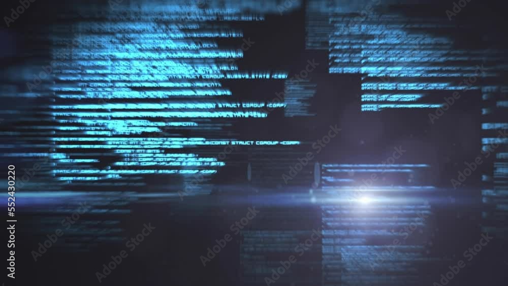 Poster animation of lens flare and lopping programming languages over black background