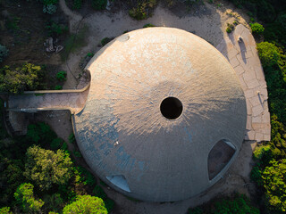 Aerial View of abandoned futuristic house  belonged to the former Oscar winner Michelangelo...