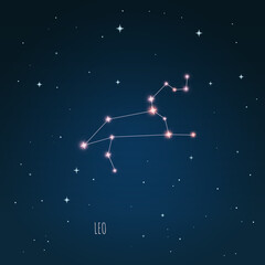 Obraz na płótnie Canvas Constellation Leo zodiac sign in starry sky. Open space. Vector illustration Leo constellation in open space