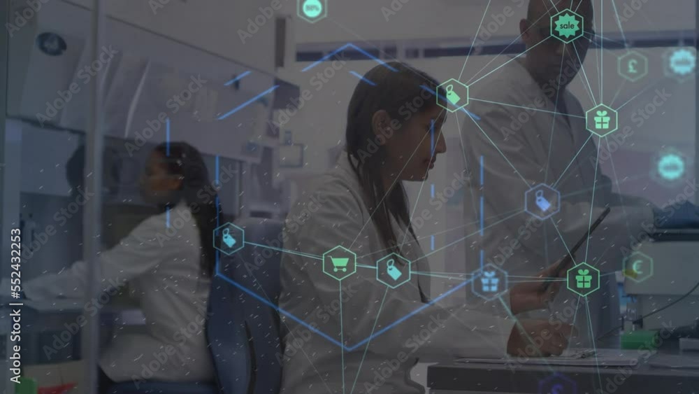 Poster animation of network of connections over diverse scientists in lab